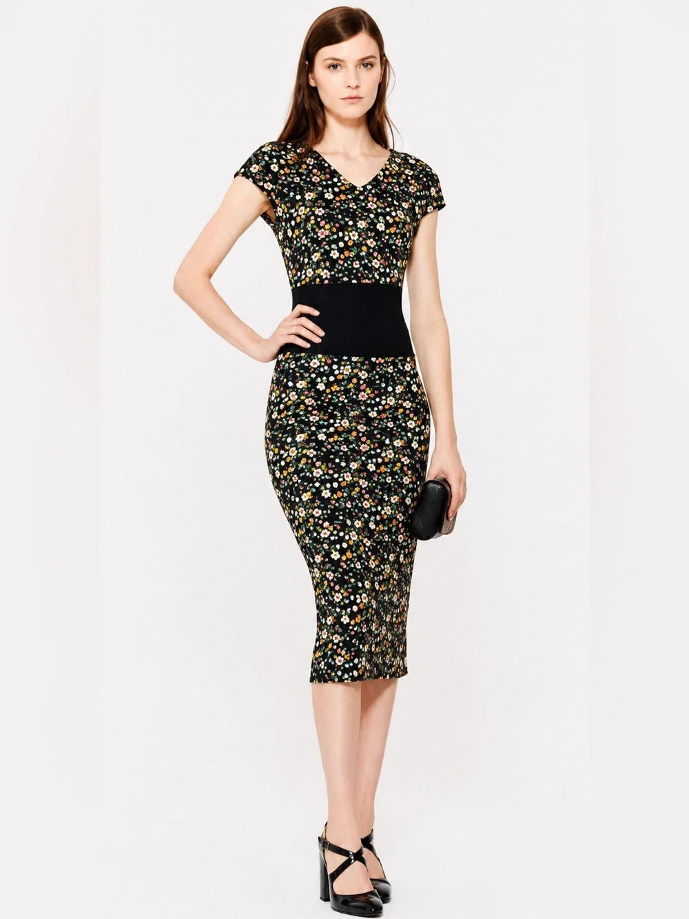 Tory Burch Juillet Vilette Ditsy Floral Midi Stretch Casual Dress Size Medium